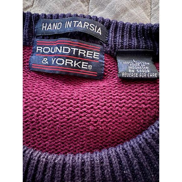 Vintage Roundtree & Yorke Hand Intarsia Men Large Preppy Golf Sweater Knit Block - Picture 4 of 7
